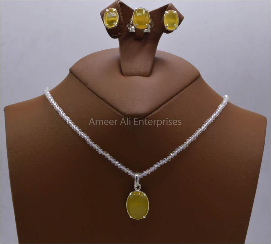 AAE 5890 Chandi Set 925, Stone: Yellow (Zard) Aqeeq - AmeerAliEnterprises