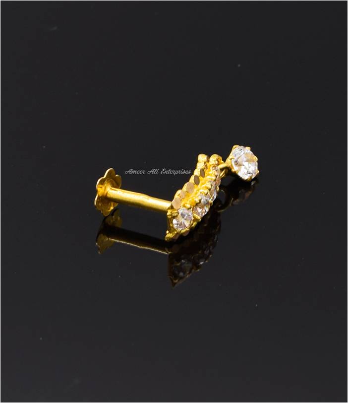 AAE 6270 Gold Nosepin, Stone: Zircon