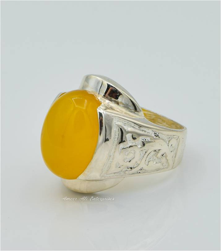 AAE 6289 Chandi Ring 925, Stone: Yellow Aqeeq