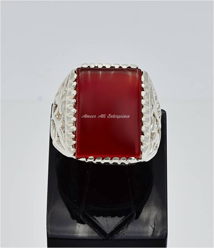AAE 6648 Chandi Ring 925, Stone: Red Aqeeq