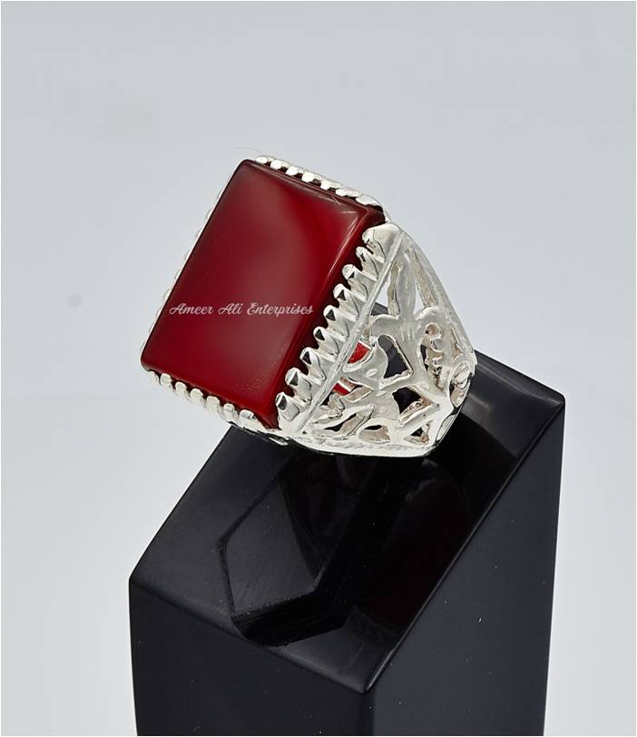 AAE 6648 Chandi Ring 925, Stone: Red Aqeeq