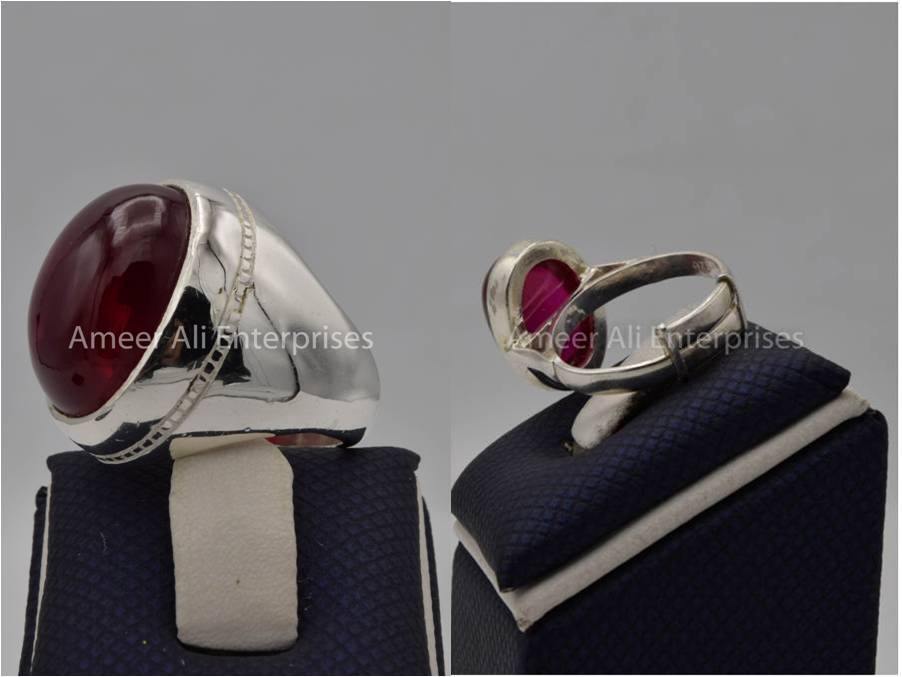 Silver Couple Rings: Pair 154, Stone: Irani Poota Yaqoot - AmeerAliEnterprises