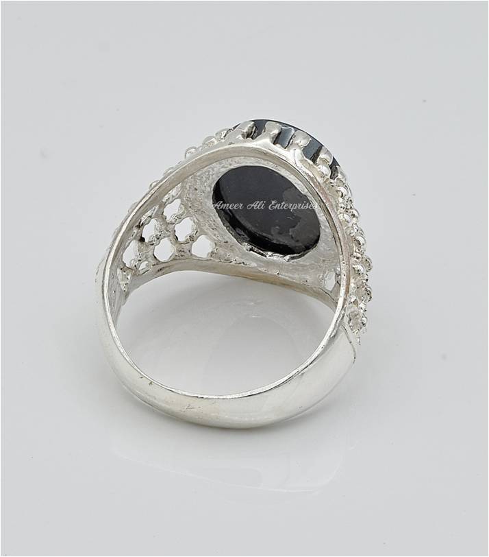 AAE 6670 Chandi Ring 925, Stone: Hadeed Engraved