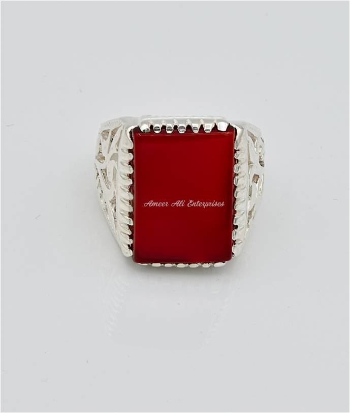 AAE 6648 Chandi Ring 925, Stone: Red Aqeeq