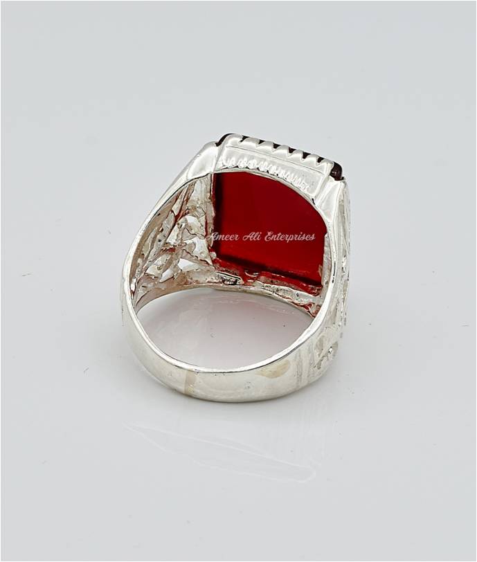 AAE 6648 Chandi Ring 925, Stone: Red Aqeeq
