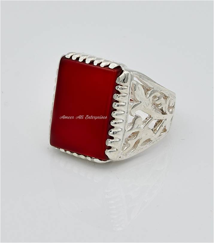 AAE 6648 Chandi Ring 925, Stone: Red Aqeeq
