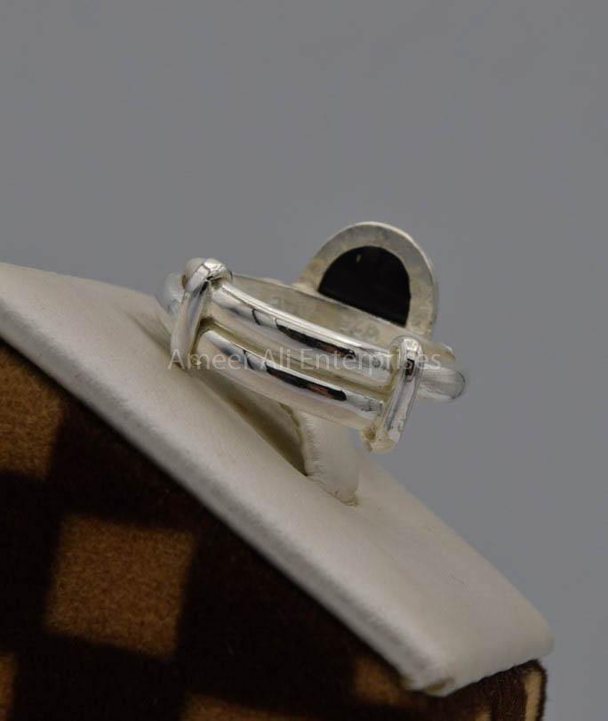 AAE 7430 Chandi Ring 925, Stone: Black Aqeeq - AmeerAliEnterprises