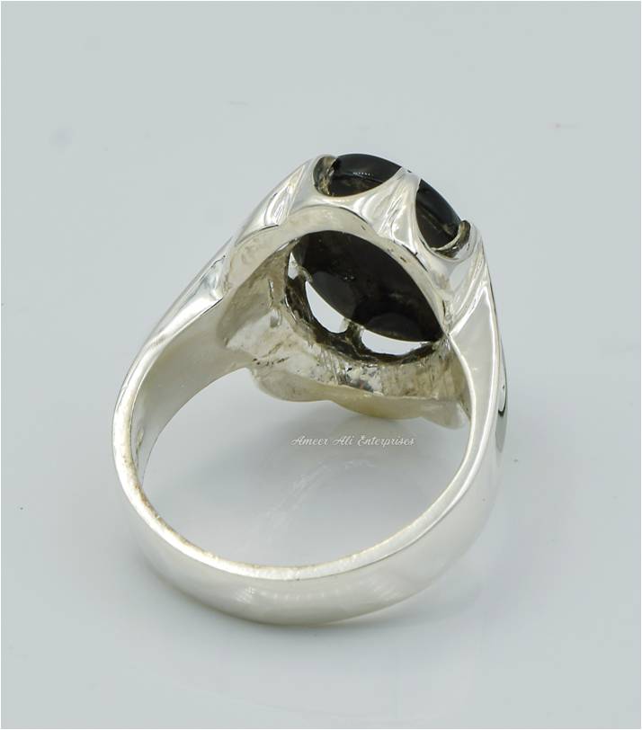 AAE 6238 Chandi Ring 925, Stone: Black Aqeeq