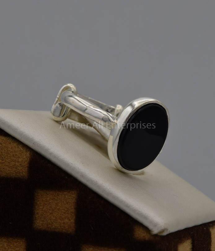 AAE 7430 Chandi Ring 925, Stone: Black Aqeeq - AmeerAliEnterprises