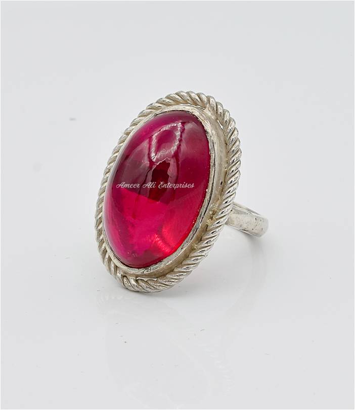 AAE 6226 Chandi Ring 925, Stone: Irani Poota Yaqoot