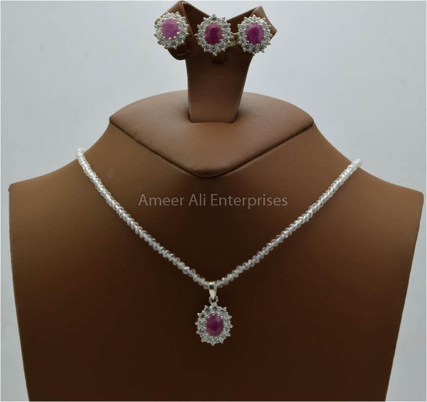 AAE 5774 Chandi Set 925, Stone: Ruby - AmeerAliEnterprises