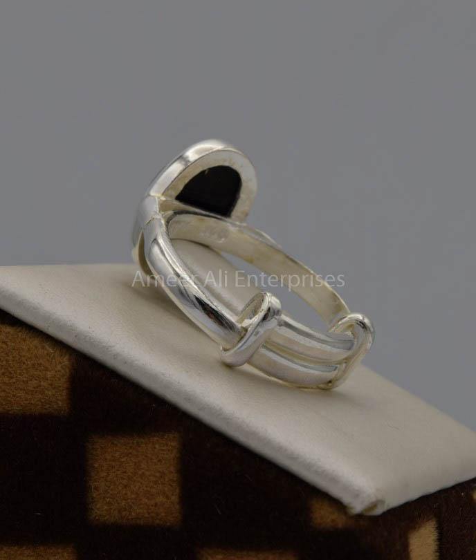AAE 7430 Chandi Ring 925, Stone: Black Aqeeq - AmeerAliEnterprises