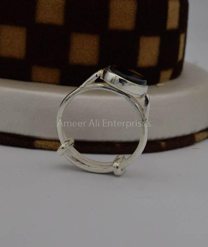 AAE 7430 Chandi Ring 925, Stone: Black Aqeeq - AmeerAliEnterprises