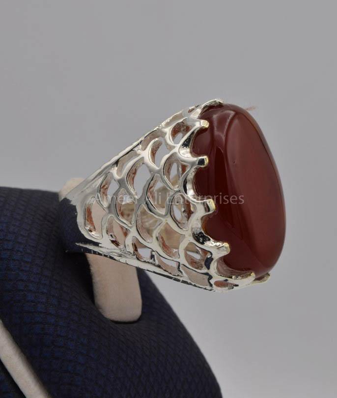 AAE 9102 Chandi Ring 925, Stone: Yamni Aqeeq - AmeerAliEnterprises