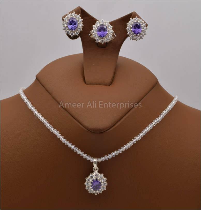 AAE 2498 Chandi Set 925, Stone: Zircon - AmeerAliEnterprises