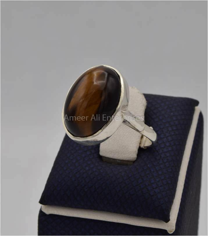 AAE 7434 Chandi Ring 925, Stone: Tiger's Eye - AmeerAliEnterprises