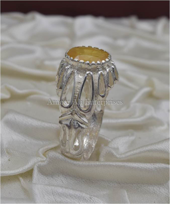 AAE 3420 Chandi Ring 925, Stone: Yellow Sapphire (Pukhraj)