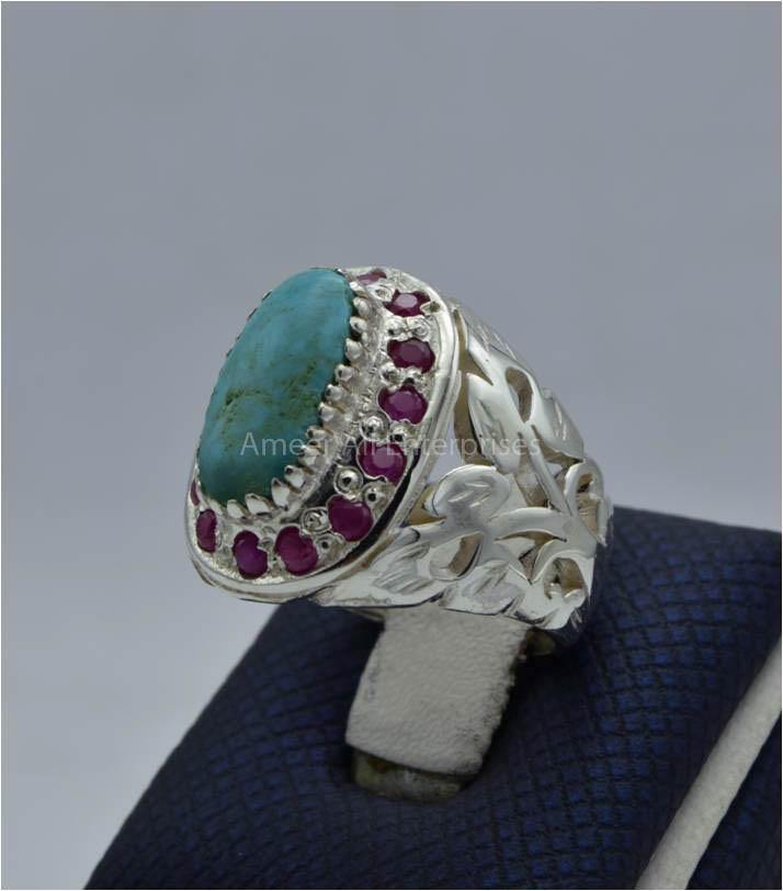 AAE 5795 Chandi Ring 925, Stone: Shajri Feroza - AmeerAliEnterprises