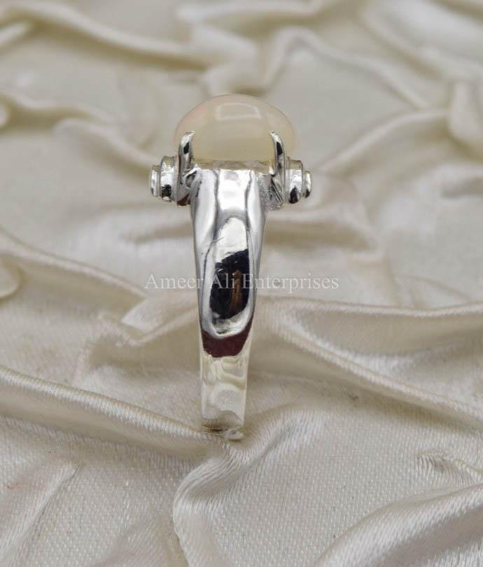 AAE 0323 Chandi Ring 925, Stone Opal (White) - AmeerAliEnterprises