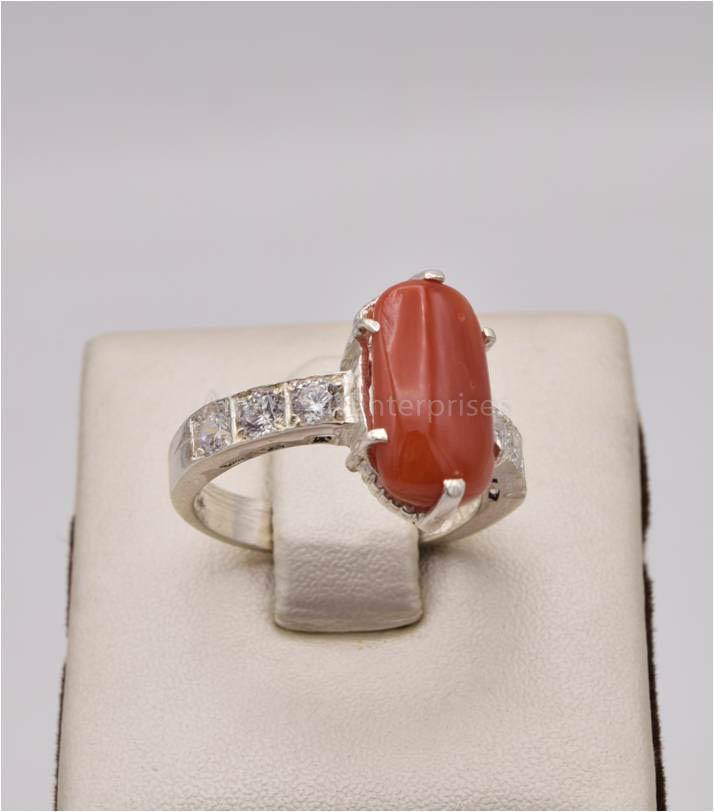 AAE 2503 Chandi Ring 925, Stone: Marjan (Coral) - AmeerAliEnterprises