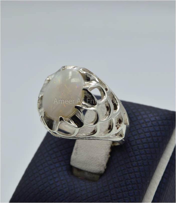 AAE 5928 Chandi Ring 925, Stone: Opal - AmeerAliEnterprises