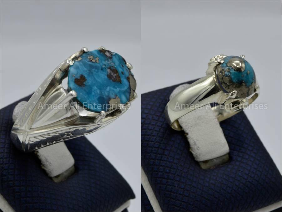 Silver Couple Rings: Pair 127, Stone: Shajri Feroza - AmeerAliEnterprises