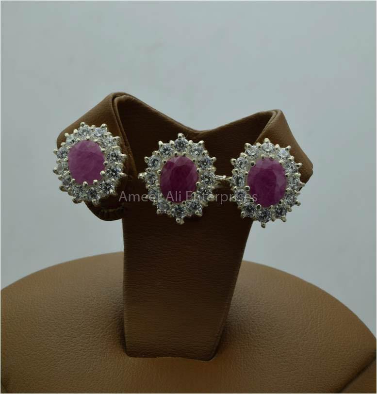 AAE 5774 Chandi Set 925, Stone: Ruby - AmeerAliEnterprises