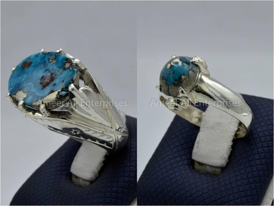 Silver Couple Rings: Pair 127, Stone: Shajri Feroza - AmeerAliEnterprises
