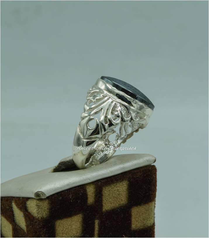 AAE 6151 Chandi Ring 925, Stone: Hadeed (Naad-e-Ali A.S) - AmeerAliEnterprises