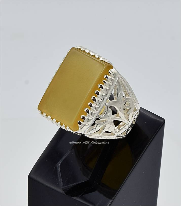 AAE 6649 Chandi Ring 925, Stone: Aqeeq