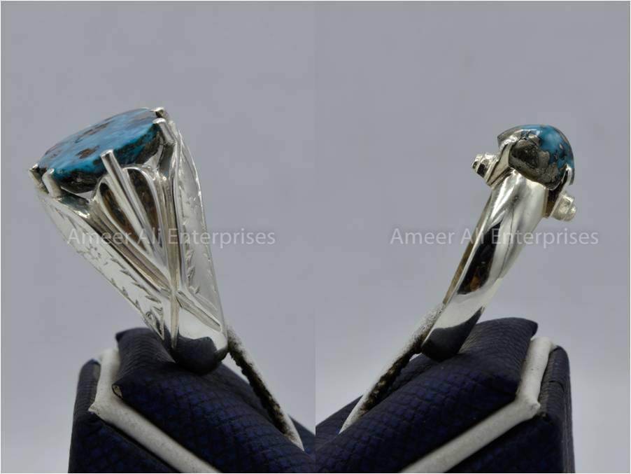 Silver Couple Rings: Pair 127, Stone: Shajri Feroza - AmeerAliEnterprises