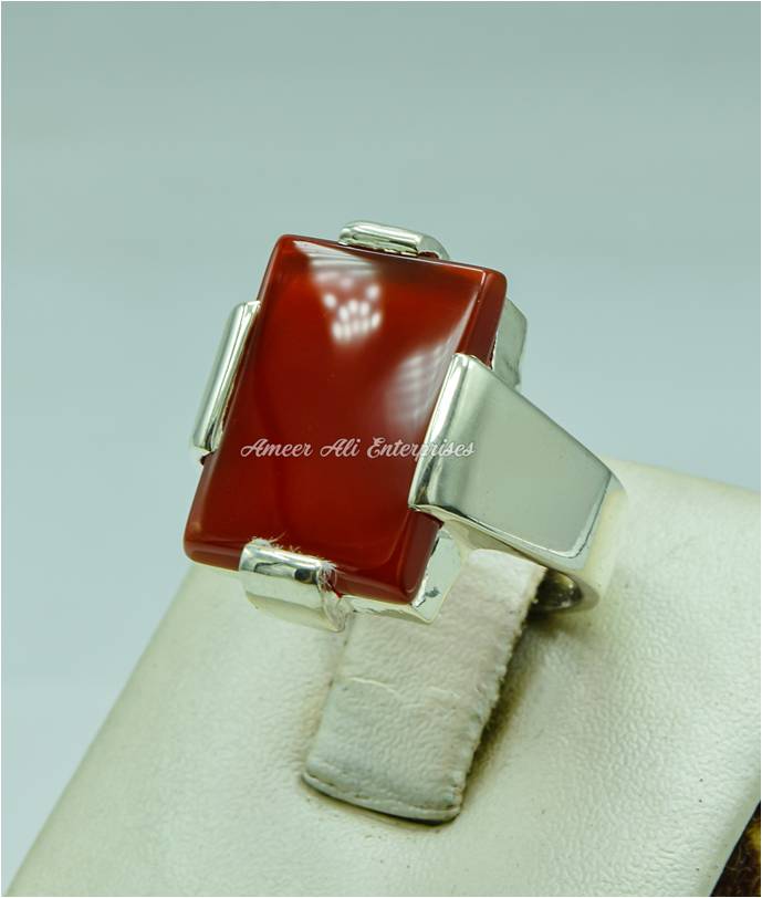 AAE 6761 Chandi Ring 925, Stone: Red Aqeeq