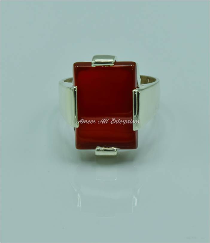AAE 6761 Chandi Ring 925, Stone: Red Aqeeq
