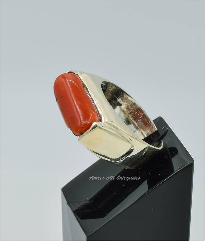 AAE 6281 Chandi Ring 925, Stone: Marjan (Coral)