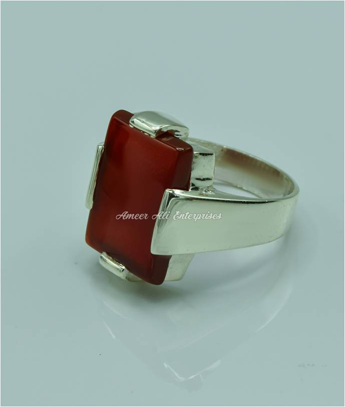 AAE 6761 Chandi Ring 925, Stone: Red Aqeeq