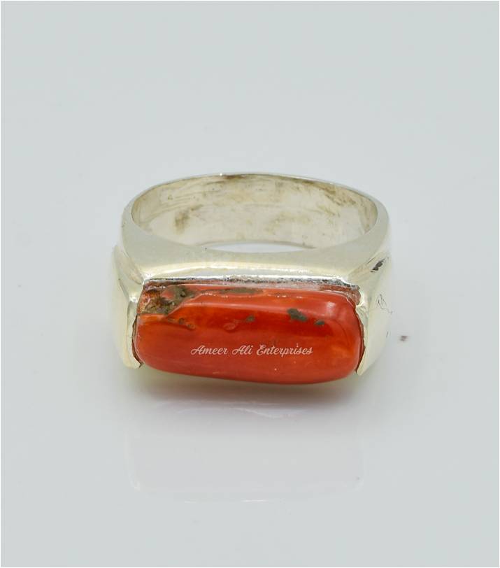 AAE 6281 Chandi Ring 925, Stone: Marjan (Coral)