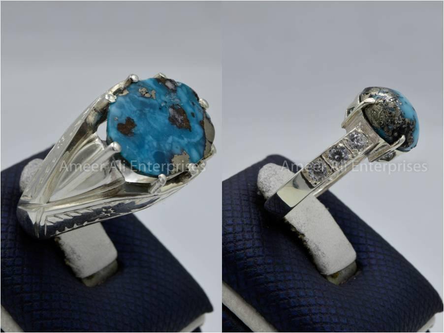 Silver Couple Rings: Pair 126, Stone: Shajri Feroza - AmeerAliEnterprises