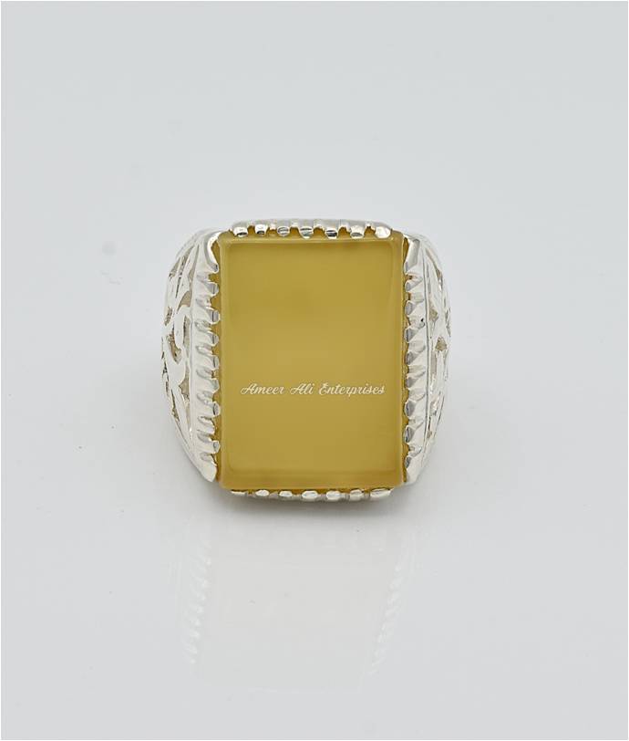 AAE 6649 Chandi Ring 925, Stone: Aqeeq