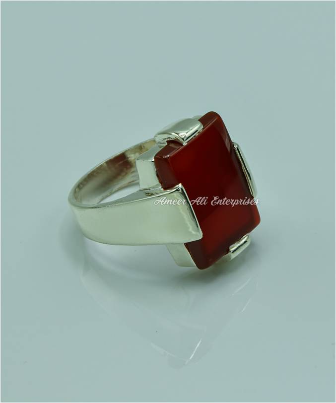 AAE 6761 Chandi Ring 925, Stone: Red Aqeeq