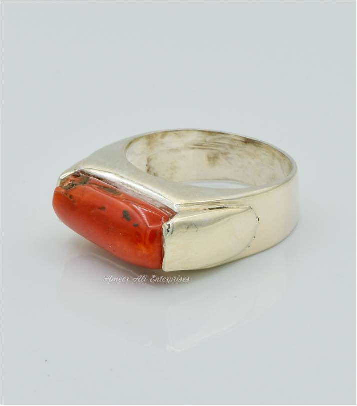 AAE 6281 Chandi Ring 925, Stone: Marjan (Coral)