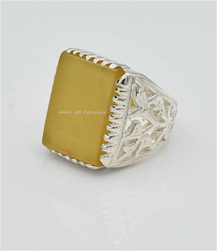 AAE 6649 Chandi Ring 925, Stone: Aqeeq