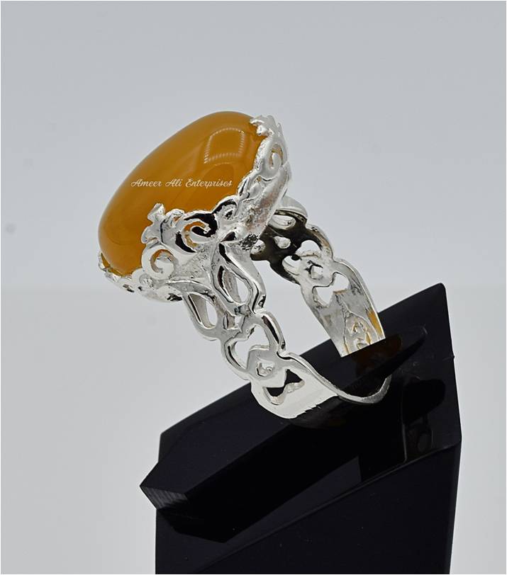 AAE 6590 Chandi Ring 925, Stone: Yellow Aqeeq