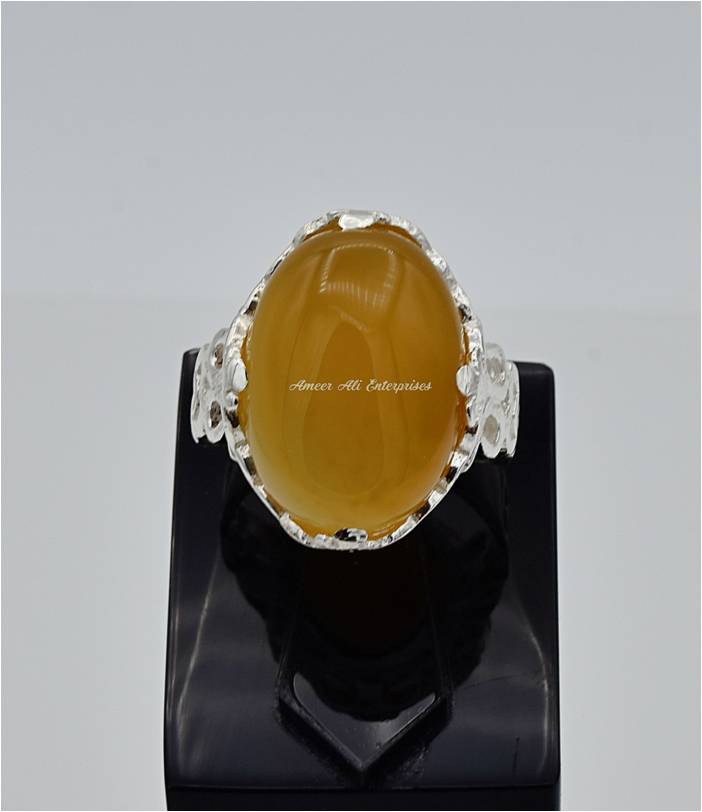AAE 6590 Chandi Ring 925, Stone: Yellow Aqeeq