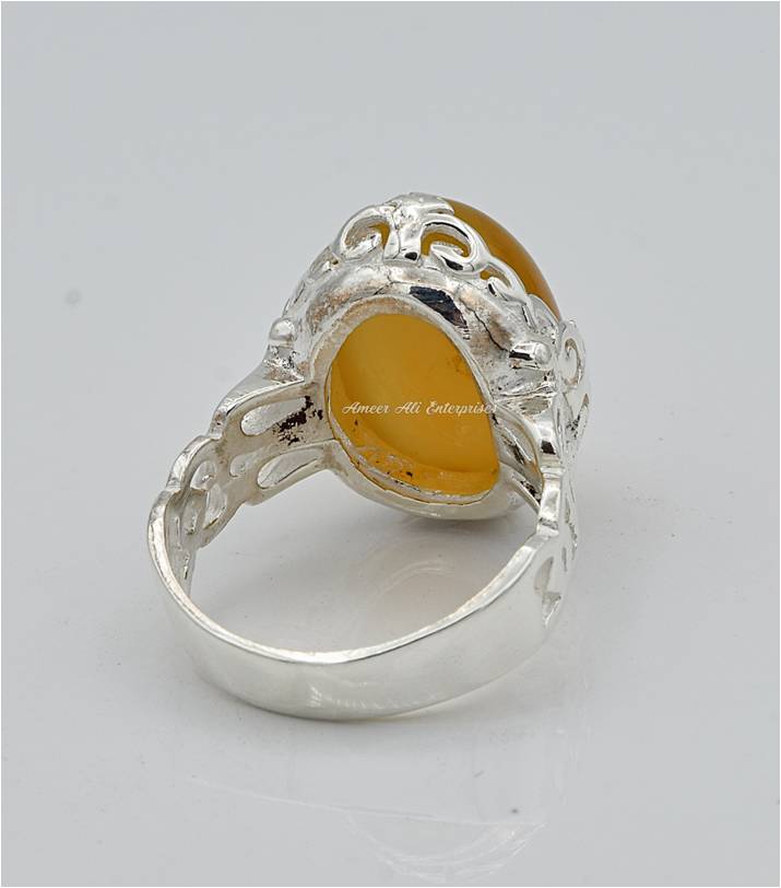AAE 6590 Chandi Ring 925, Stone: Yellow Aqeeq