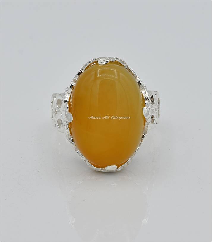AAE 6590 Chandi Ring 925, Stone: Yellow Aqeeq