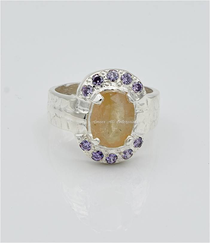 AAE 6641 Chandi Ring 925, Stone: Pukhraj
