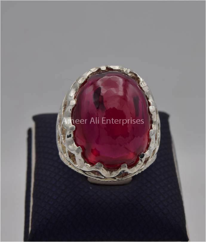 AAE 2202 Chandi Ring 925, Stone: Irani Poota Yaqoot (Anari Yaqoot) - AmeerAliEnterprises