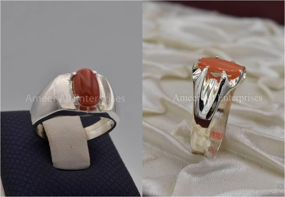 Silver Couple Rings: Pair 93, Stone: Marjan - AmeerAliEnterprises