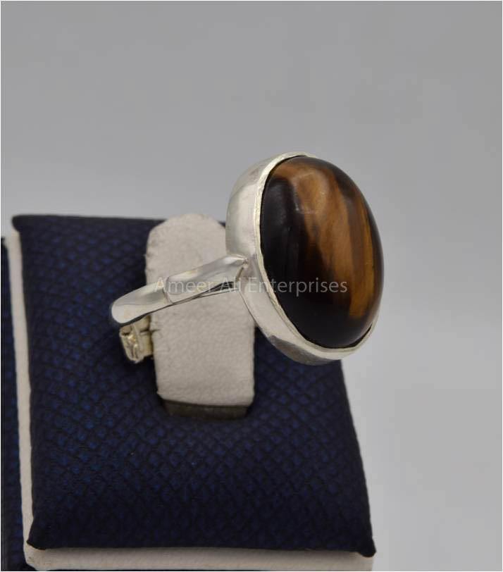 AAE 7434 Chandi Ring 925, Stone: Tiger's Eye - AmeerAliEnterprises