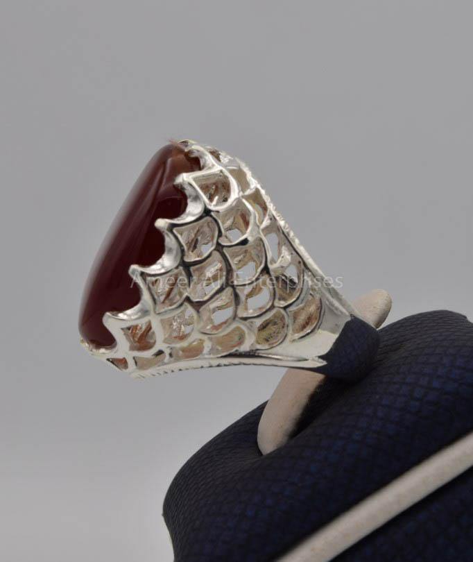 AAE 9102 Chandi Ring 925, Stone: Yamni Aqeeq - AmeerAliEnterprises